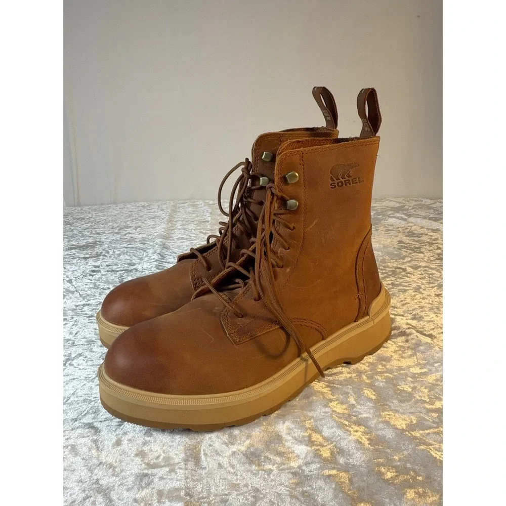 Sorel Hi-Line Lace Waterproof Leather Boots Women's 6.5 Brown NL4879 Combat